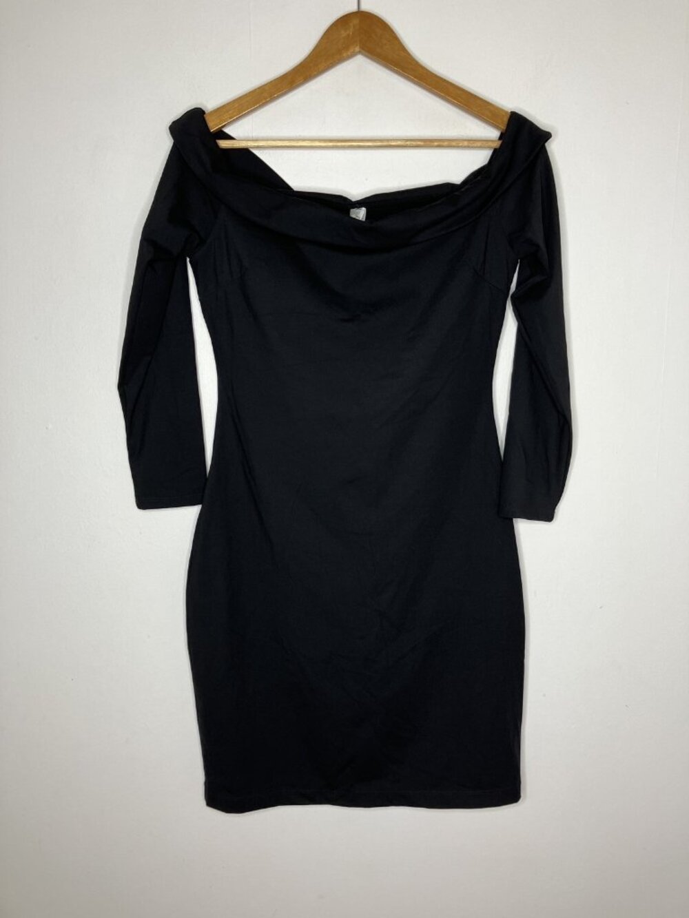 Popilush Women's Black Off Shoulder Bodycon Dress XL Stretch 3/4 Sleeve Knee